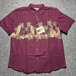 Paradise Key Hawaiian Shirt Men M Burgundy Short Sleeve Button Up 100% Cotton - Picture 1 of 9