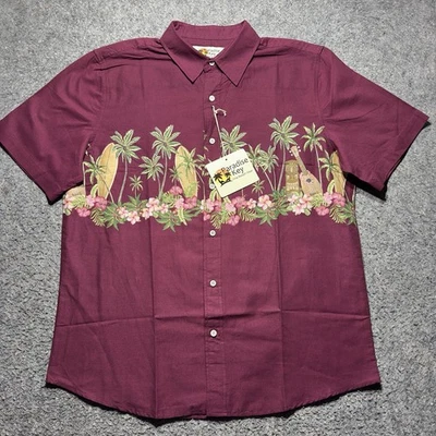 Paradise Key Hawaiian Shirt Men M Burgundy Short Sleeve Button Up 100% Cotton - Image 1 of 4