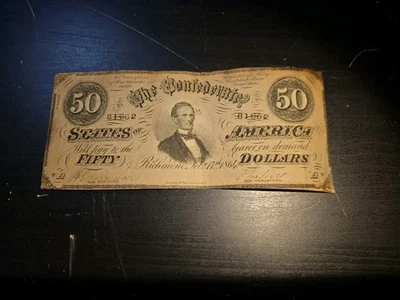 Antique Feb. 1864 $ 50 Confederate Bank Note #81662 Richmond, VA Uncertified - Image 1 of 4