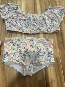 Janie and Jack Blue Pink Floral 2 Piece Swimsuit Size 6 - Picture 1 of 7