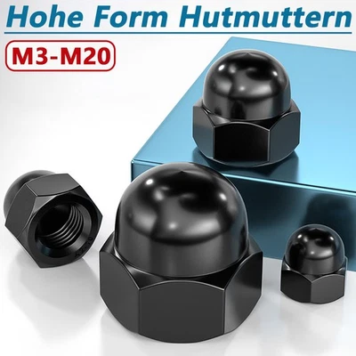 Hutmutter A2 V2A Edelstahl DIN 1587 hohe Form Hutmuttern Schwarz Muttern M3-M20 - Bild 1 von 4