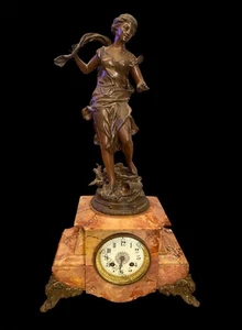 Orologio Antico da Camino con Scultura in Bronzo – Firmata – H 56 x 31 x 18 cm - Picture 1 of 17