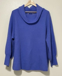 SOFT SURROUNDINGS size 2X blue 100% cashmere sweater ribbed pullover Cowl Neck - Picture 1 of 8