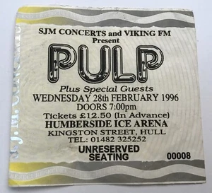 PULP Rare Original Used Concert Ticket Humberside Ice Arena Hull 1996 low number - Picture 1 of 1