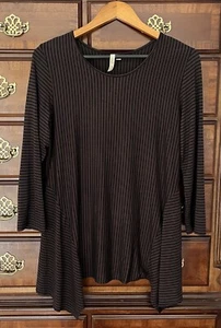 Comfy USA Knit Tunic Top Mini Dress Lagenlook Brown Stripe Stretch M M727 Modal - Picture 1 of 3