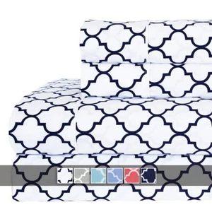 Split King Size Bettwäsche Set Bedruckt Meridian 100% Baumwollsatin 340 Fadenzahl - Bild 1 von 9
