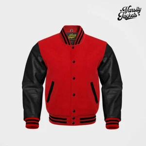 Red body Black Sleeves Premium Varsity Jacket Letterman Baseball College Bomber - Picture 1 of 5
