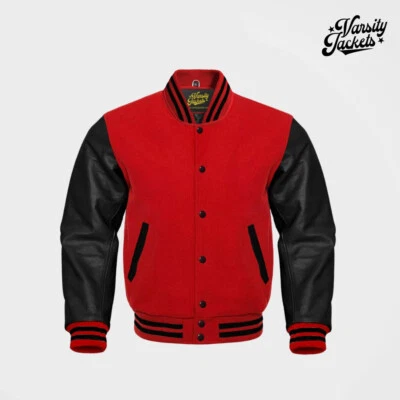 Red body Black Sleeves Premium Varsity Jacket Letterman Baseball College Bomber - Image 1 of 4