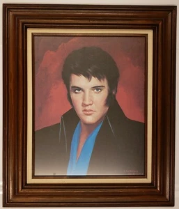VINTAGE ELVIS PRESLEY PORTRAIT CANVAS GICLEE/PRINT~FRAMED HOME DECOR~GREAT COND - Picture 1 of 6