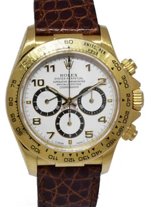 Rolex Daytona Chronograph 18k YG White Dial Leather strap Watch Box  N 16518 - Picture 1 of 11