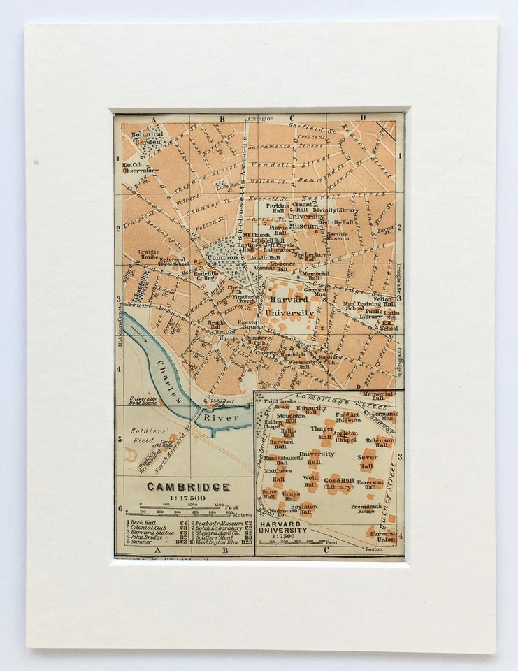 CAMBRIDGE City Street Plan - Mapa antiguo montado en 1909 Estados Unidos América Foto 1 de 1