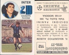 PANINI FOOTBALLERS 1976/77*STICKER FIGURE N.112*INTER,GIUSEPPE PEACOCK*NEW