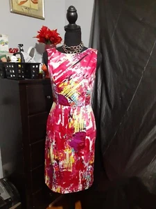 Kay Unger Art To Wear Dress Sleeveless Multicolor Size 0 Zip Back Party Festive - Picture 1 of 8