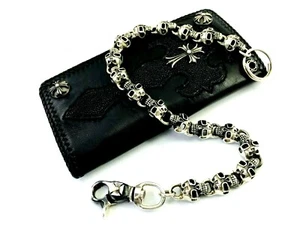 Heavy 950 Sterling Silver Skull Biker Wallet Chain. 183 grams, 46 cm, 18" - Picture 1 of 12