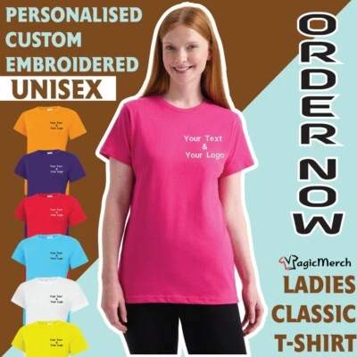 Personalised Embroidered Uneek Ladies Classic T-Shirt Your Text Work Wear top - Image 1 of 4