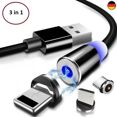 Magnet Ladekabel USB C Micro Typ-C LED für iPhone Samsung Huawei Xiaomi Handy - Bild 1 von 4