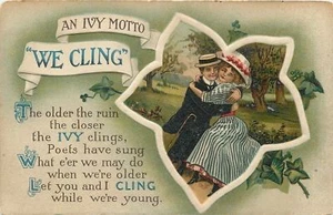 BB London~An Ivy Motto~Banner~Romantic Couple Inside Leaf~We Cling~Ser E287 - Bild 1 von 2