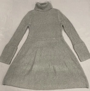 Eliza J Women’s Sweater Dress L Gray Long Sleeve Turtleneck Flare Cottagecore - Picture 1 of 11