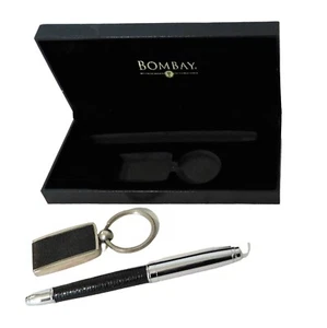 Bombay Company Pen and Keychain Gift Set Boxed Black Silver Key Fob New - Picture 1 of 4