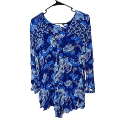 Roxy Blue Floral Print Long Sleeve Button Front Romper Large - Image 1 of 4