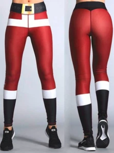 Legging Mujer Rojo Retazos Yoga Navidad Deportes Papá Noel Entrenamiento - Imagen 1 de 8