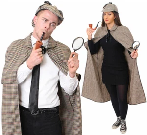 DISFRAZ DE DETECTIVE SOMBRERO CAPA ADULTOS LIBRO DÍA PERSONAJE VESTIDO ELEGANTE - Imagen 1 de 7