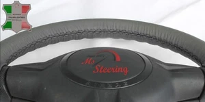 FOR AUDI A3 14-15 GREY LEATHER STEERING WHEEL COVER, BLACK STIT - Picture 1 of 6