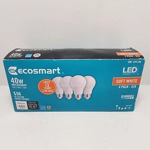 EcoSmart B7A19A40WESD14 40W Dimmable LED Light Bulb Soft  White 4 pack | New - Picture 1 of 1