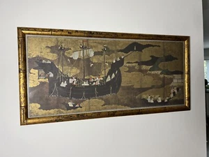 Gemälde eines portugiesischen Schiffes, das einen japanischen Hafen betritt  - Bild 1 von 11