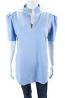 Dudley Stephens Womens Light Blue V-Neck Short Sleeve Blouse Top Size L