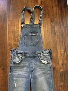 Celebrity Pink Blue Denim knee Distressed Women’s Overalls Size 3/26 - Picture 1 of 9