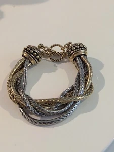 Vintage 90er Knebelarmband silber & goldfarben schwer gedreht Serpentin Gliederschmuck - Bild 1 von 14