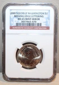 George Washington 2007 1 dólar letras borde faltantes error como nuevo NGC MS65 - Imagen 1 de 2