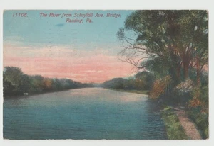FLUSS von SCHUYLKILL AVENUE BRÜCKE PA Sonnenaufgang rosa gelb Postkarte DB 1914 - Bild 1 von 2