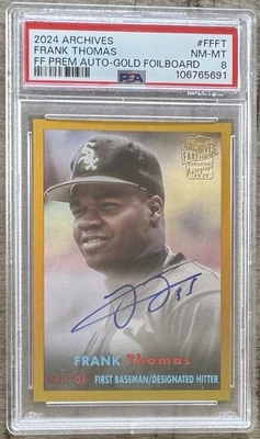 Tarjeta autógrafa favorita de los fanáticos de Frank Thomas Auto/50 Topps Archives 2024 PSA 8 Foto 1 de 2