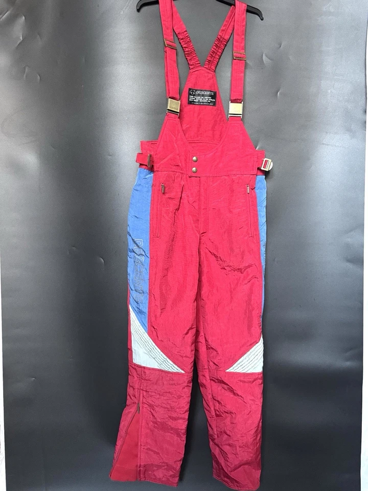 Descente Ski Overalls One Piece Snow Bib Red Vintage 80s 90s Mens 34 M - Large - Image 1 of 4