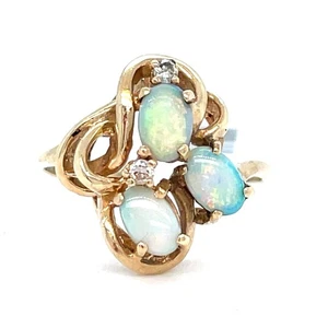 Anello in oro giallo 10 kt con diamanti opali 3,65 g misura 9 - Foto 1 di 4