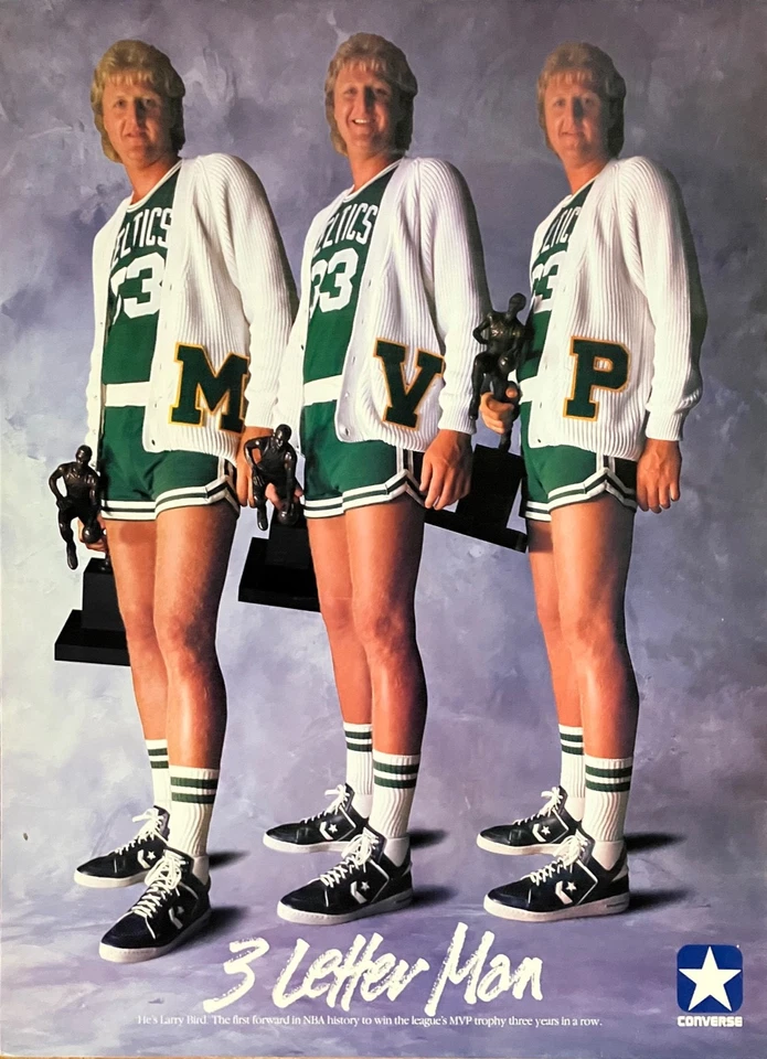 Vintage LARRY BIRD 1987 Converse "THREE LETTER MAN - MVP" BOSTON CELTICS Poster - Image 1 of 1