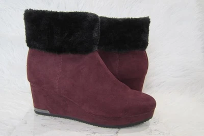 DKNY Women's "Nadra" Bordeaux Burgundy Faux Fur Wedge Booties Size 9.5M NWOB - Image 1 of 4