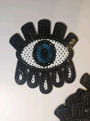 (2) Evil Eye Metallic Sequin Patches Blue Black Iron On Patch - Image 1 of 3