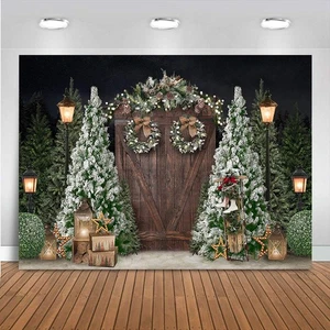 Telón de fondo de fotografía de Navidad de 7x5 pies fondo de puerta de madera rústica de invierno con... - Imagen 1 de 8