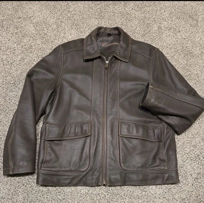 Vintage Columbia Men's Heavy Soft Leather Lined Jacket Size L Brown Full Zip - Image 1 of 4