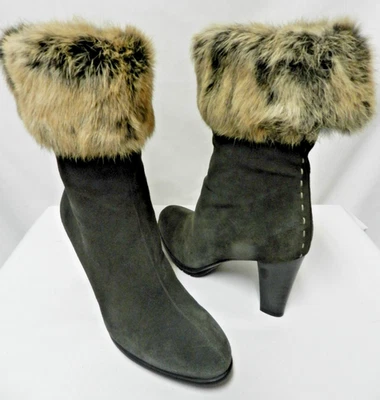 Aquatalia Suede with Real Fur Mid-Calf heeled boots Pull-On Women Size Sz 7 - Image 1 of 4