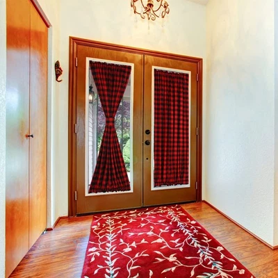 Cortinas de puerta francesas Buffalo cortinas a cuadros para puerta delantera puerta de vidrio clásico... Foto 1 de 4