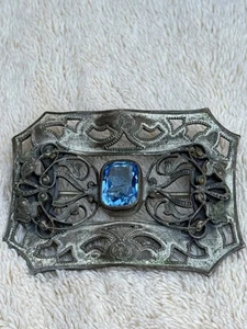 Vintage Art Nouveau Faceted Blue Stone Brooch - Picture 1 of 9
