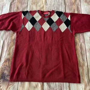 VTG Red Argyle Pullover Sweater Womens Large  Liz Claiborne Co 90s Preppy Crew - Picture 1 of 10