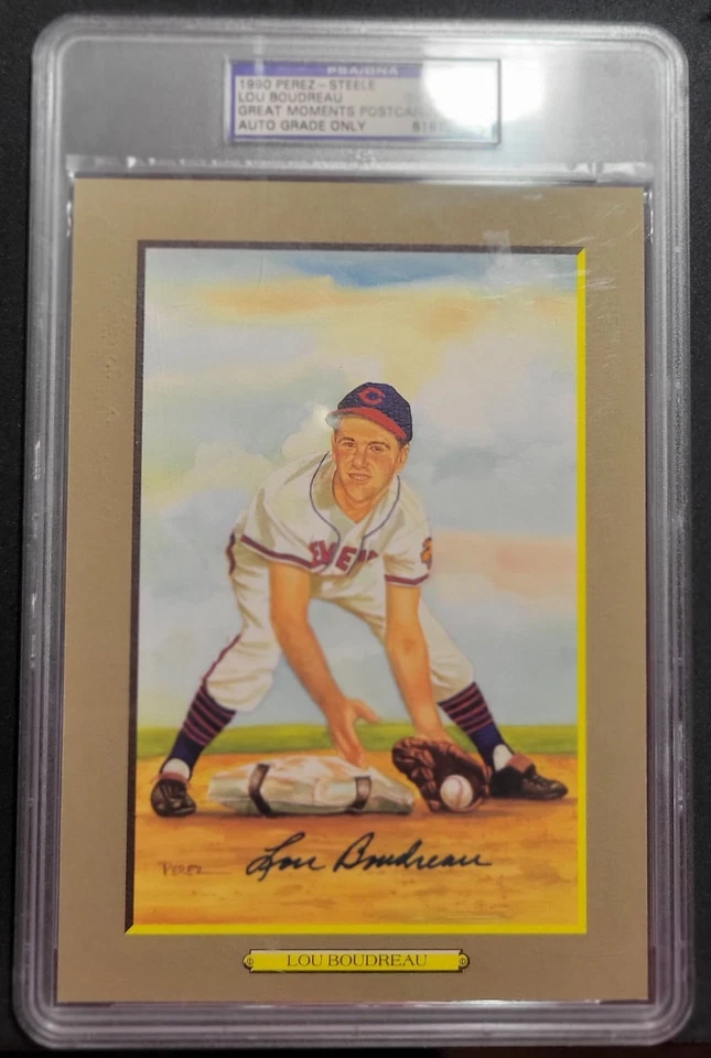 LOU BOUDREAU FIRMADO PEREZ STEELE GRANDES MOMENTOS POSTAL AUTOMÁTICA PSA/ADN GEMA 10 HOF! Foto 1 de 2