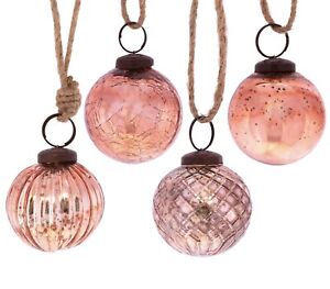 Set 4 Vintage Copper Recycled Glass Baubles Antique  Christmas Tree Decorations