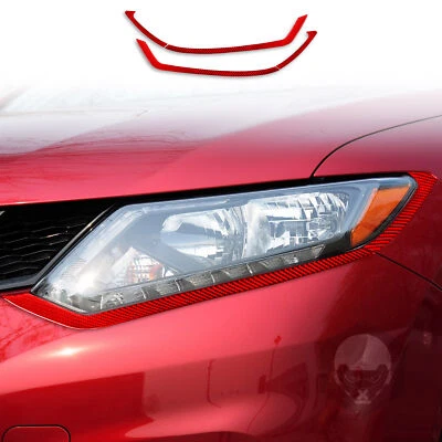 4pcs Red Carbon Fiber Headlight Eyebrow Cover Trim for Nissan X-Trail 2013-2021 Foto 1 de 4