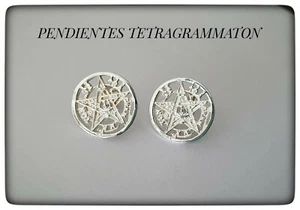 PENDIENTES TETRAGRAMMATON PLATA,TETRAGRAMMATON SILVER EARRINGS,PENTAGRAMA - Foto 1 di 5